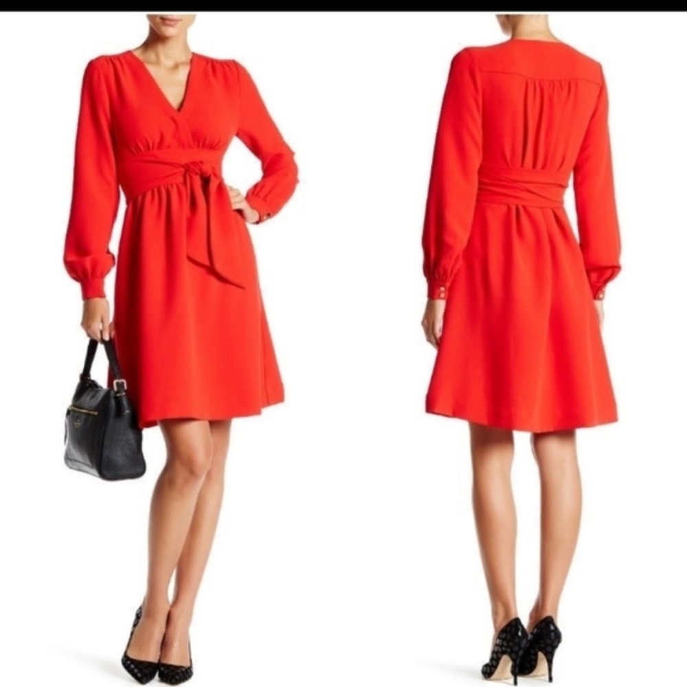 Kate Spade Long-Sleeve Tie-Waist Dress - New Women | Color: Red | Size: 2